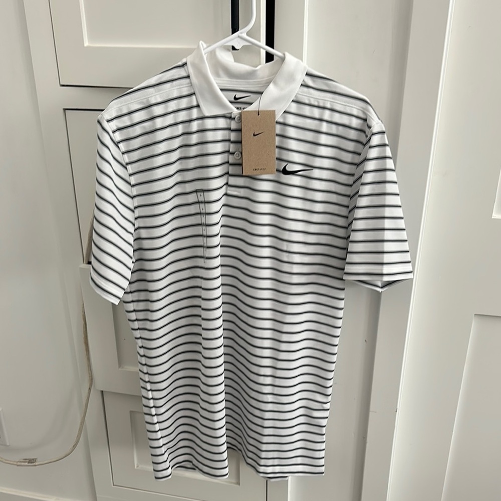 Nike Black and White Striped Polo Shirt